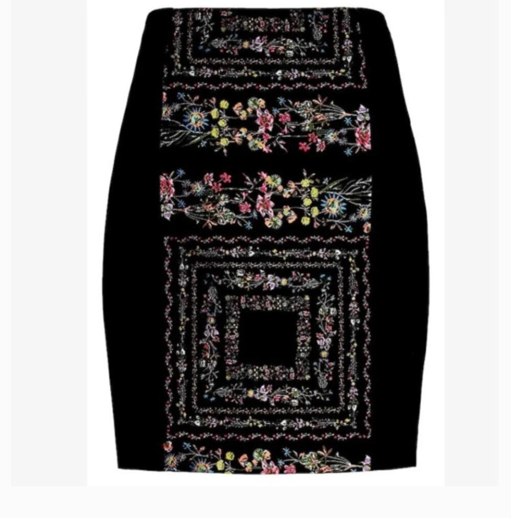 Ted Baker Annasa Black Floral Embroidered Panel Pencil Skirt Sz 5 US Sz M Luxury